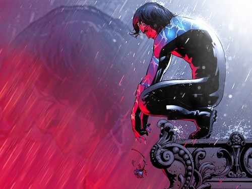 Nightwing drops a flower in the rain