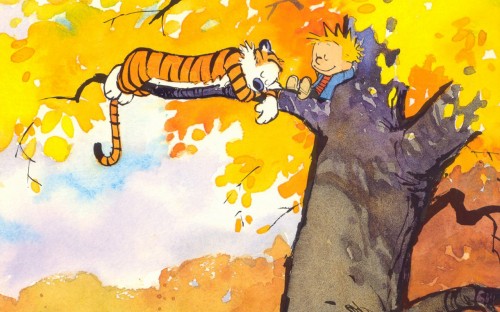 calvin and hobbes in a tree