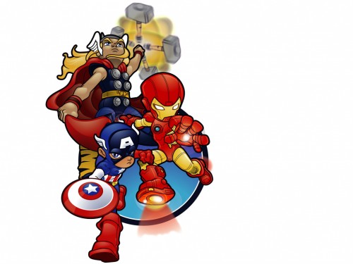 chibi thor, iron man and captain america