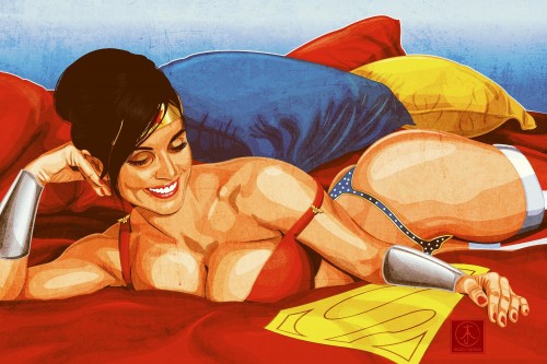 wonder woman in bed with supermans cape