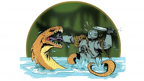 atomic robo vs giant snake