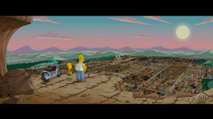 Bart and Homer Simpson look over Springfield