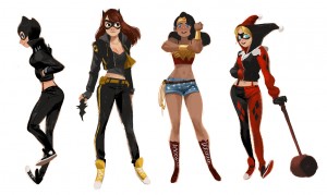 Catwoman batgirl wonder woman, harley quinn