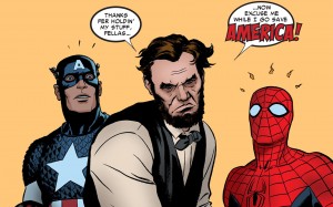 captain america and spider-man help abe lincoln save america