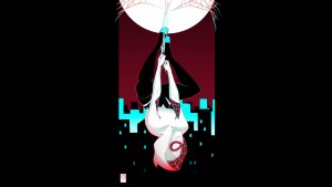 spider-gwen hanging upside down