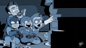 Chibi Super heros watching tv