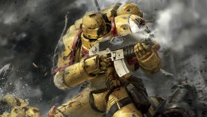 yellow space marine shooing bolter