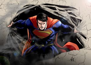 Superman ripping open a wall