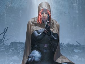 black widow in a hood