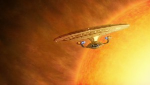 Enterprise leaving a sun