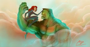 Black Widow and Hulk