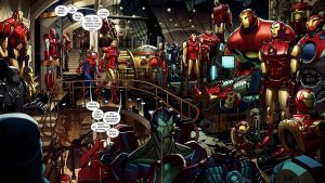 Iron Man shows off his classic suits to spider-man