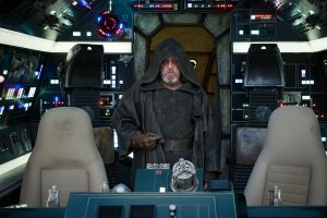 Luke Skywalker in the cockpit of the Millenium Falcon