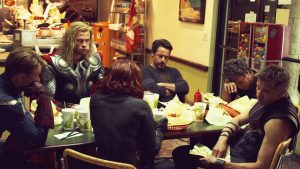 The Avengers eating food