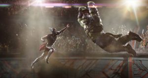 Thor jumping at Hulk