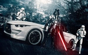 Vader and a sports car