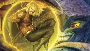 aquaman in a golden bubble