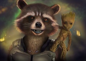 rocket and baby groot artwork lx