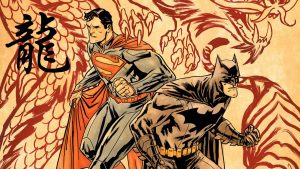 superman and batman investigating a dragon