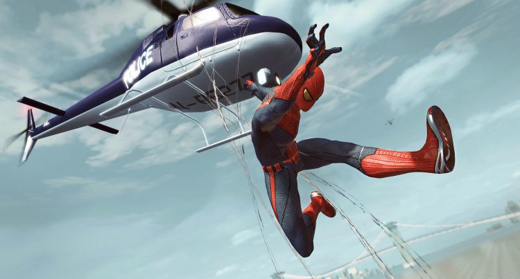 Spider-man harassing a helicoptor