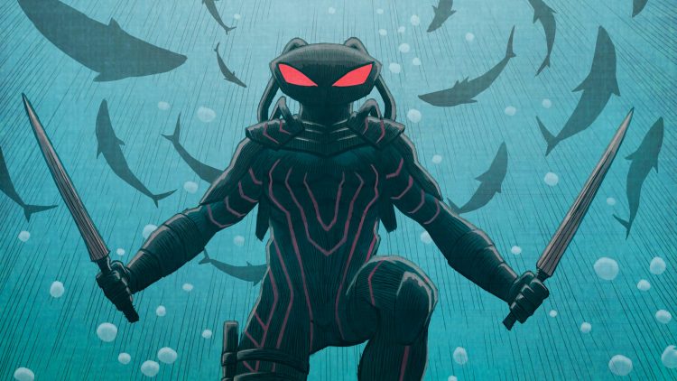 Black manta in the water