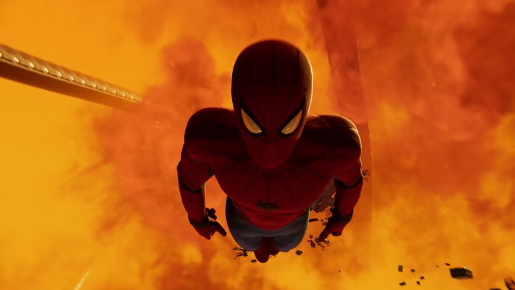 Spider-man falls into fire