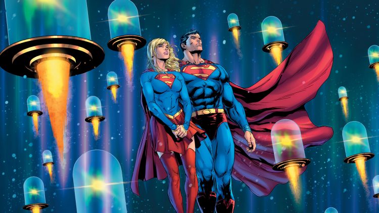 Supergirl and Superman with jar rockets