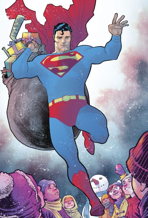 Superman with bag of christmas gifts