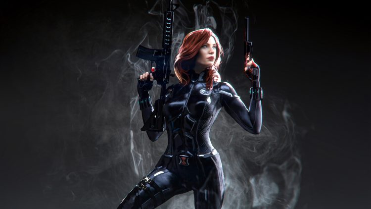 black widow with shield logo