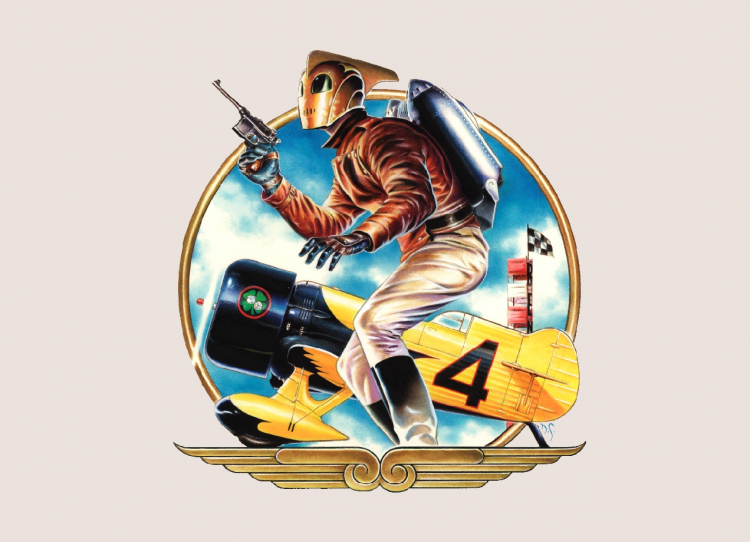 The Rocketeer riding a tiny plane