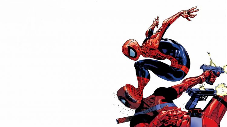 spider-man kicking deadpool in the head