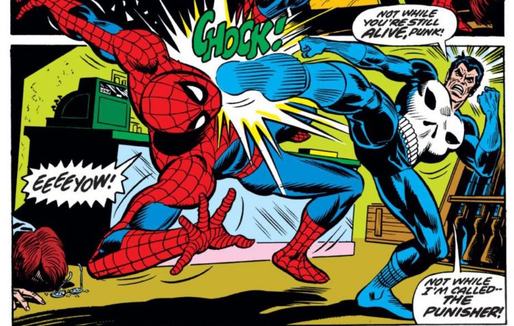 the punisher kicking spider-man