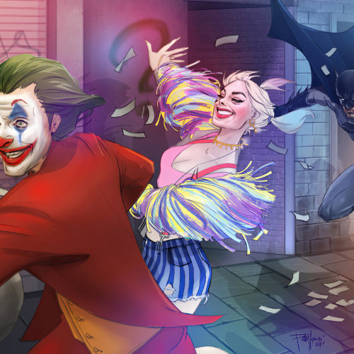 batman running after joker and harley