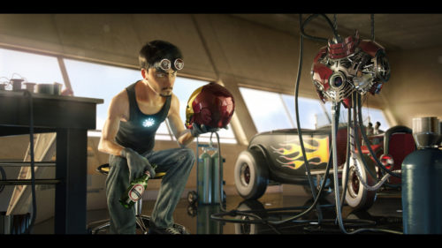 iron man with helmet