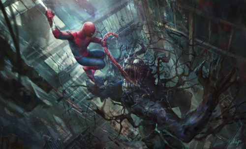 Spider-man ripping out Venom’s tongue