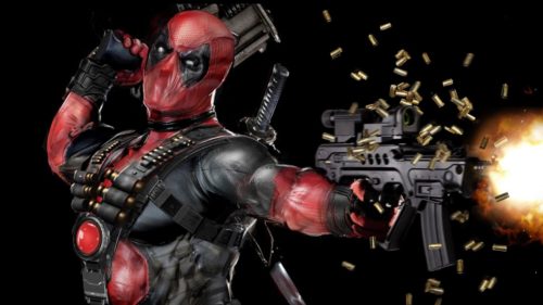 Deadpool shooting bullets from his gun