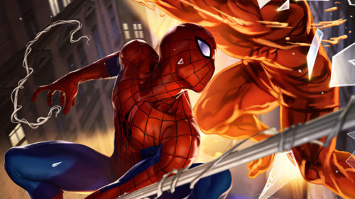 spider-man fighting red man