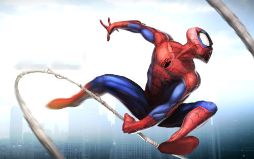 Spider-man swinging his web