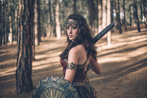 Wonder Woman cosplay in the woods
