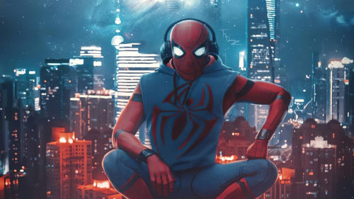 Scarlet Spider with headphones