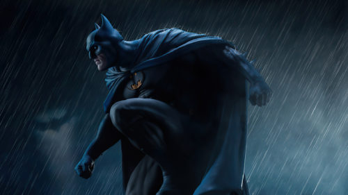 batman in the rain on a thing