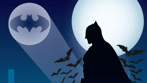 batman’s logo light in the night is bright