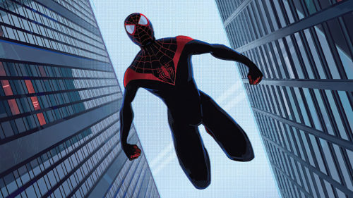 Spider-man on his back on a piller