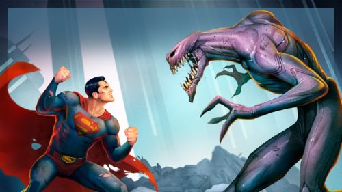 Superman punching alien