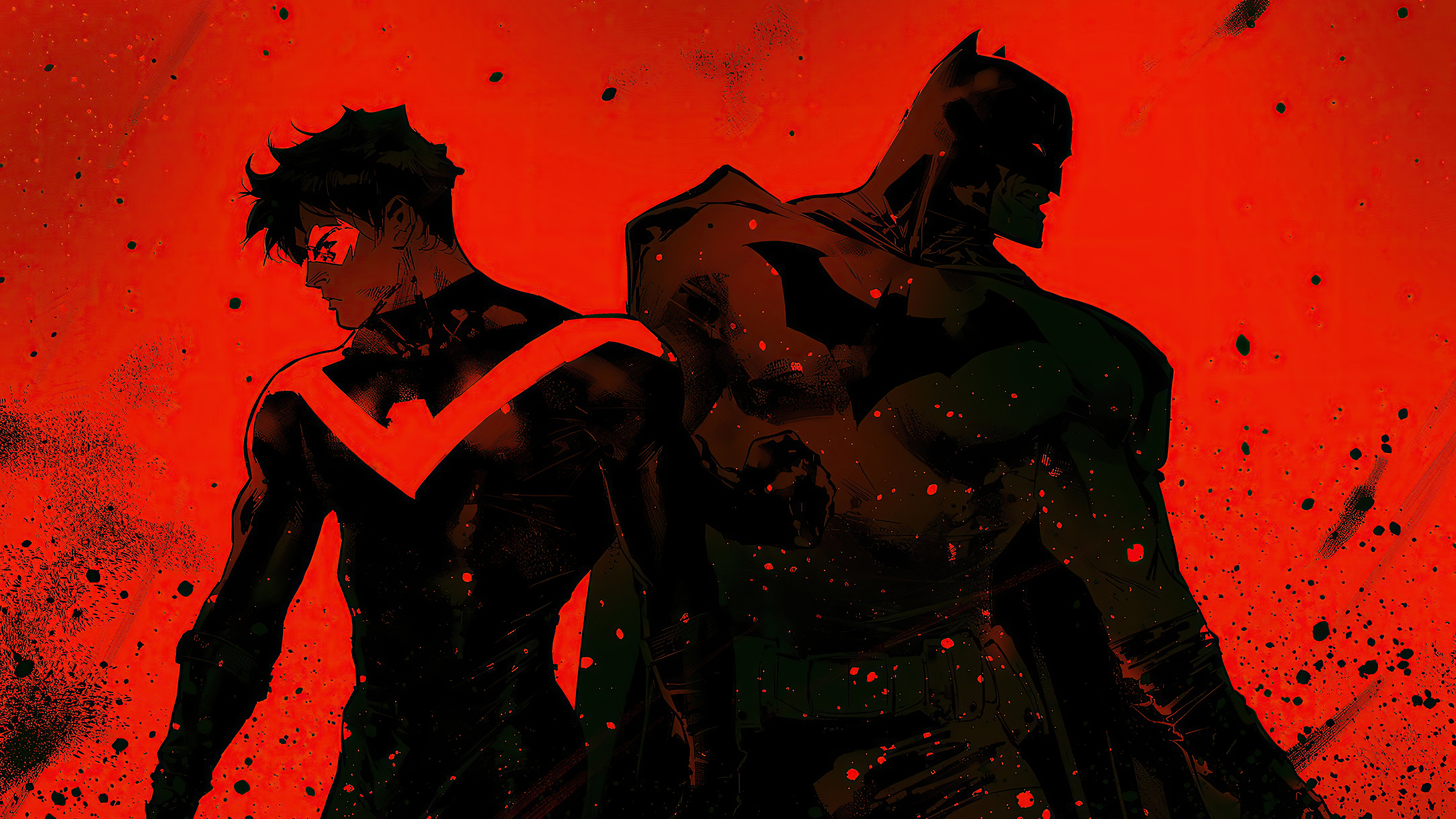 Red Nightwing and Black Batman.