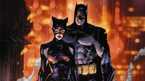 Batman Snears at Catwoman in the Rain