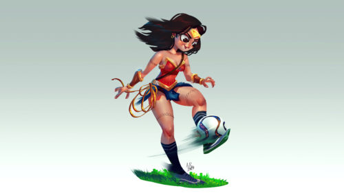 wonder woman playing footie