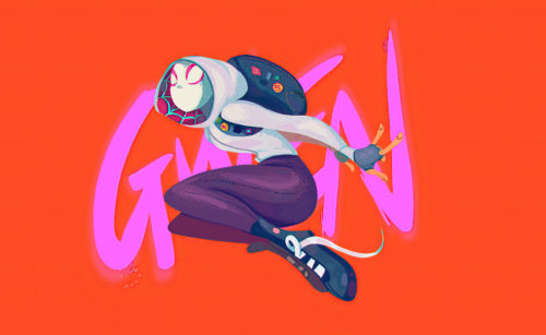 Spider-Gwen needs to tie her shoes