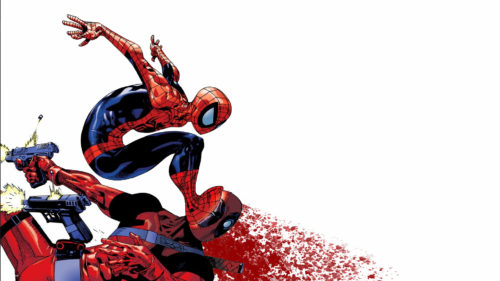 spider-man landing on deadpool’s stupid face