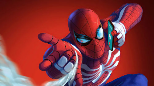 spider-man taking a call from tony stark